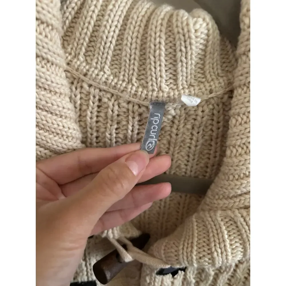 Rip Curl Sweater Women's Medium Beige Luna Pullover Chunky Knit Beach Pockets - Picture 5 of 9